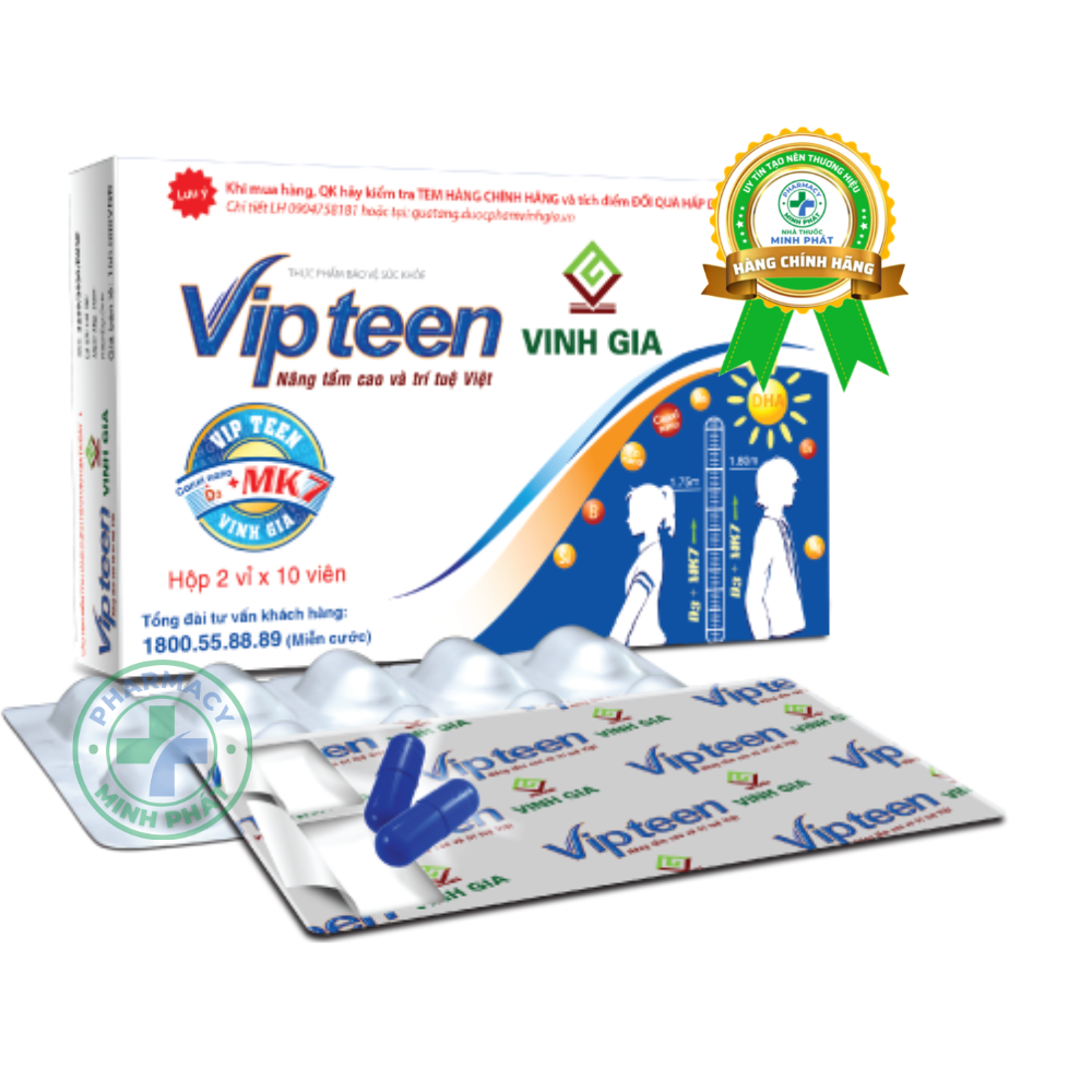 Viên Uống Vipteen Vinh Gia Tăng Chiều Cao Cho Trẻ 20 Viên